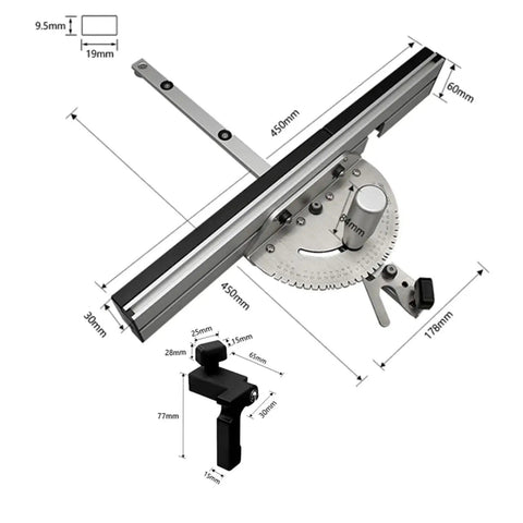 Dead On Precision Miter Gauge With Knockout Heavy Duty Aluminum Fence And Smooth Sliding Flip Stop For Table Saw And Router Assembly 450mm dimensions and features.
