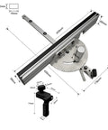Workhorse Style Adjustable Miter Gauge For Table Saws featuring smooth slide rails and heavy duty aluminum fence with measurements.