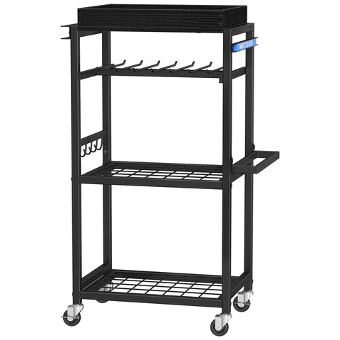 4 Tier Tool Organizer Cart With Magnetic Tool Holder Strip, Heavy Duty Rolling Workshop Cart For Garage with mesh shelves
