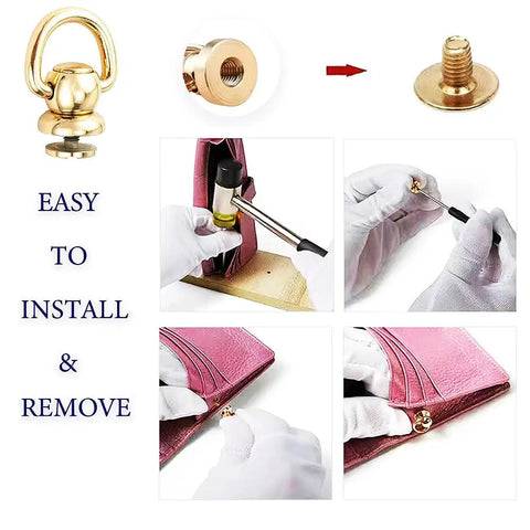 Gold D Ring Rivet Kit For Leather Purses And Bags, 12 Pack Zinc Alloy Studs With Screws, Crossbody Wallet Conversion Hardware, Durable Rustproof Handbag Accessories For DIY Purse Making. Easy install and remove, gold D-ring rivet with screw for leather wallet