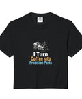 Cool Gauge Square Machinist Men Gifts Vise CNC Tool Boxy Fit Crop Top With Soft Washed 6 Oz Ring Spun Cotton Beige Tee For Shop Grind on black background.