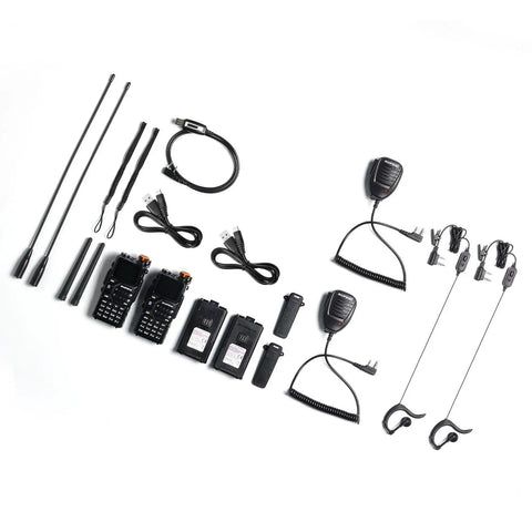 Tri-Band Ham Radio Long Range Handheld 10W Two Way Radio With UHF VHF 1.25M, speaker mic, antennas, battery, dual pack