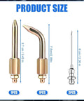 Grease Gun Accessory Kit 5-Piece Set With Straight And Bent Needle Nozzles, 3 Needle Tips, showing product dimensions.