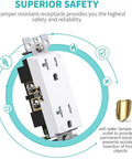 Image of a white 20 Amp 125 Volt Tamper Resistant Decorator Outlet Receptacle With Grounding, UL listed for safety and reliability.