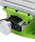 Heavy Duty Aluminum Cross Slide Table For Bench Drill Press featuring smooth dovetail guide rails and zero lock handwheel close-up view.