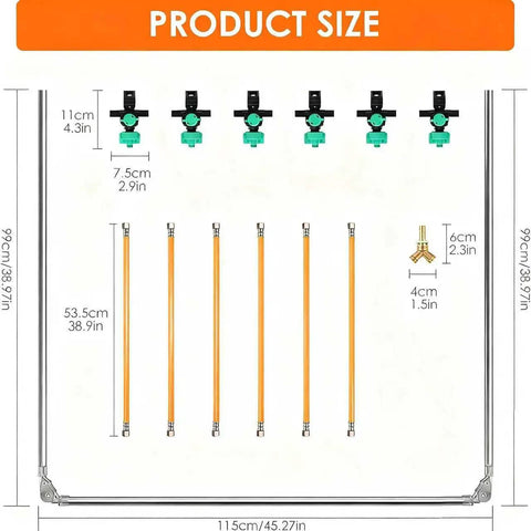Diagram showing Six Nozzle Folding Sprayer Boom Delivers 122 Inch Coverage For ATV And UTV Sprayers with dimensions.