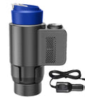 Smart Car Cup Cooler And Warmer 12V Portable Digital Thermoelectric Beverage Chiller, compact design with blue lid and power cord.