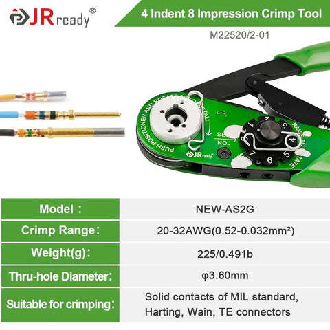 JRready ST2162-1 Crimp Tool Kit With New As2g Four Indent Eight Impression Crimper for 20 to 32 awg wire and connectors.