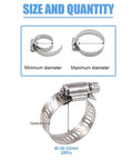 Glarks 20-pack 304 stainless steel worm-gear hose clamps, adjustable 18–32mm, silver, installed on hose