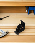 Beefy Heavy Duty Iron Folding Cabinet Hinges With Wearproof Coating 2 Pack on wooden surface, tools visible