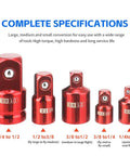 Premium Impact Socket Adapter Set In 1/4 3/8 And 1/2 Inch Sae Sizes For Super Strong Conversion With Cr V Steel Build Perfect Garage Tool Kit. red socket adapters, 3/4 to 1/2, 1/2 to 3/8, 3/8 to 1/4
