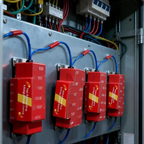 Heavy Duty Automatic Aerosol Fire Extinguisher For Electrical Panels With Din Rail Mount and Five Second Rapid Suppression installed in a control panel.
