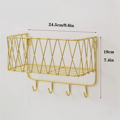 Heavy Duty Metal Wall Mounted Coat Rack Features Sleek Hooks To Keep Your Entryway Or Bedroom Clean And Clutter Free 24.5cm x 19cm gold wire design