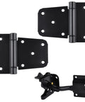 Self-Closing Heavy Duty Gate Hardware Kit With Self-Locking Latch And 2-Pack Adjustable Spring Hinges, black finish