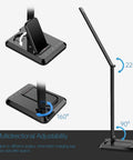 LED Desk Lamp With Wireless Charger And USB Port, Touch Control, adjustable angles, black finish for home office dorm study