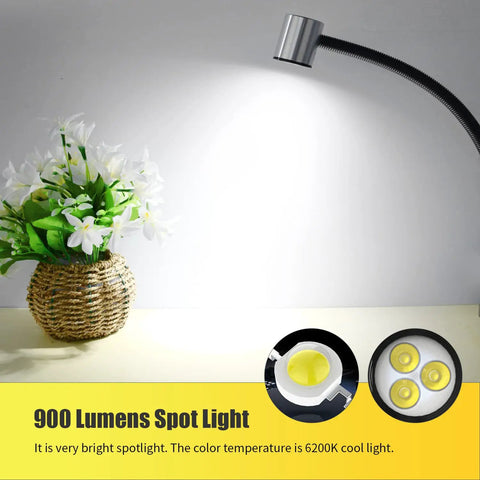 Built Tough LED Work Light With Flexible Gooseneck, shining over flowers, IP65 Waterproof Industrial Lamp, 900 Lumens spot