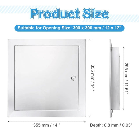 Built Like A Tank 12 By 12 Inch 304 Stainless Steel Access Panel dimensions and flush mount design for clean access.