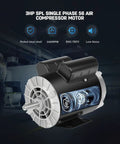 Air Compressor Motor Heavy Duty 3HP SPL Single Phase Electric Motor 3450 RPM 56 Frame Open Drip Proof 60 Hz Visual