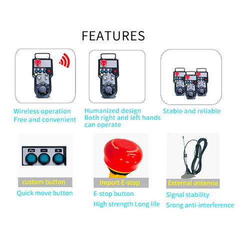Wireless CNC Handwheel Controller Kit With 7 Axes MPG And Emergency Stop featuring custom buttons and E-stop button