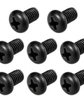 Top Shelf Black Stainless Steel License Plate Screws M5 Thread Heavy Duty Auto Bolts, pack of eight black pan head screws.