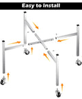 Firepit Stand With 360 Degree Swivel And Locking Wheels Stainless Steel Elevating Stand assembly guide showing frame parts.