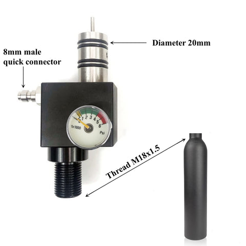 Adapter with thread M18x1.5 and gauge for 0.5L Aluminum PCP Air Tank For Airguns, Paintball, And Hunting, High Pressure HPA Cylinder