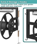 Outdoor Wall Mounted Hose Reel With Hook And Leader Hose, Heavy Duty Metal Water Organizer For Garden, J-hooks detail
