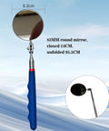 Pro Grade Telescoping Inspection Mirror Tool Set With 360 Degree Swivel For Tight Spots And Dead Angles Big 3.3 Inch HD Round Mirror in extended view