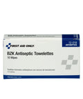 Box of 10 Benzalkonium Chloride Wipes Individually Wrapped Antiseptic Towelettes for minor cuts, scrapes, and nicks.