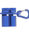 Dead Straight Stair Gauge For Framing Squares With Grip Tight Thumb Screws And Heavy Duty Aluminum Rafter Layout Clamp viewed from above, blue aluminum build.