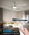 52 Inch Ceiling Fan With Lights And Remote, 6 Speed Reversible DC Motor, 3CCT Dimmable LED, Brushed Nickel Modern Fan in bedroom