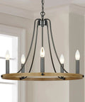 Five Light Farmhouse Chandelier With Vintage Candle Look Black Finish For Dining Room Living Room Kitchen And Bedroom 22.8 Inch Hanging Light Fixture With E12 Sockets