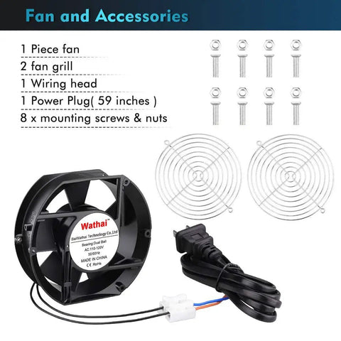 110V 120V Axial Cooling Fan With Beefy Airflow And High Speed Dual Ball Bearings 172mm x 150mm x 51mm with accessories