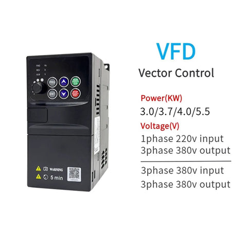 Heavy Duty Three Phase 380V VFD Frequency Converter 3.0 To 5.5 KW Inverter Drive For Smooth Motor Speed Control Dialed In Performance Adjustable Current Pro Grade Solution For 3Phase Motors, front view