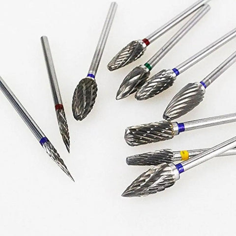 10pc Tungsten Carbide Burs Set For Grinding And Polishing, Universal Use With 2.35mm Shank, shown on white background