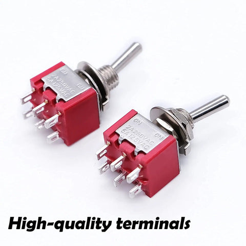 Eight Pack DPDT Toggle Switches 6 Pin 2 Position On On Miniature Toggle Switches For Car Dash And Diy Electronics Projects 5A 125V 2A 250V Durable MTS202, red metal terminals