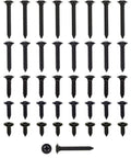 Fifty Phillips Trim Screws With Integrated Washers Black Phosphate Slick Finish For Dash Door Panel Headliner Console No Sweat Straight Swap Replacement Hardware Fits Ford Lincoln Mercury Trucks, assorted lengths and flat washers.