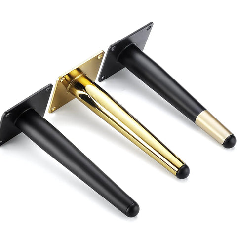 Rock Solid Gold Metal Furniture Legs Set of Four With Slanted Oblique Style 9.8 Inch Height Replacement Feet for Couches and Coffee Tables to Elevate Your Space While Handling Heavy Loads Up to 1000kg Capacity for Instant Home Upgrade in three color variations.