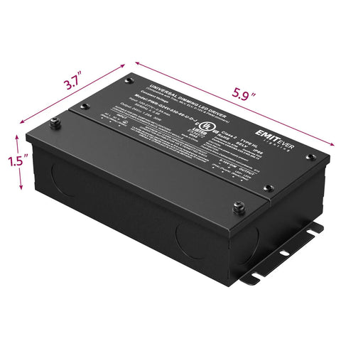 Black 30W Dimmable LED Driver 24V Triac Dimmer Power Supply with dimensions, AC to DC transformer, waterproof IP67 UL listed