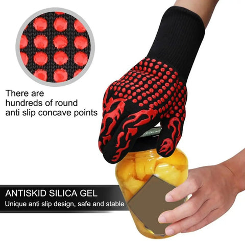 Grill Master Ready Ultimate Heat Resistant BBQ Grilling Gloves With Non Slip Silicone Grip opening a jar