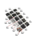 RC Screw Kit And Repair Set With 500 Pieces M3 M4 Screws Flat And Round Head Hex Drive Washers Lock Nuts Body Clips E Clips Pins O Rings For 1/8 1/10 1/12 1/16 Scale RC Cars Trucks Crawlers Buggies, sorted in plastic box