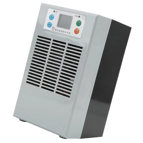 Sleek Semiconductor Water Chiller For Aquarium Tanks 20 Liter Capacity With 70 Watt Cooling Power Compact Electric Cooling Unit with controls.