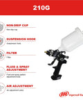 Heavy Duty Gravity Feed Spray Gun With Adjustable Air Regulator And Non Drip Cup showcasing trigger, cup, and adjustments features.