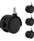 Four 2 Inch Swivel Stem Caster Wheels With Locking Brakes For Chairs Sofas Cabinets Shelves And Carts M10x15mm Threaded Nylon Furniture Casters