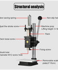 Kickass Hella Tough Industrial Grade Manual Arbor Press With Accurate Scale Plate And Quick Change Chuck features detailed components and structure.