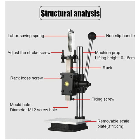 Kickass Hella Tough Industrial Grade Manual Arbor Press With Accurate Scale Plate And Quick Change Chuck features detailed components and structure.