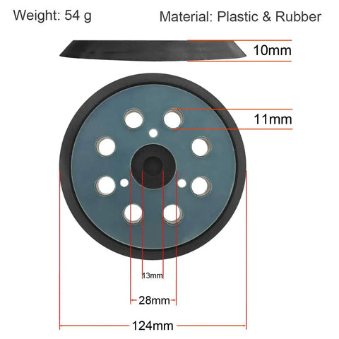 5 Inch 8 Hole Hook And Loop Sander Pad Replacement for Orbital Sanders with Dust Collection, dimensions annotated