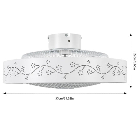 Low Profile Dimmable Ceiling Fan With Light Remote Control And Smart App, 22in semi flush mount, white floral design detail.
