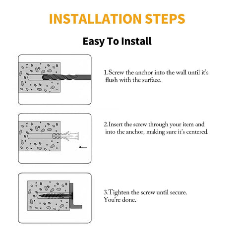 Installation steps for 352 Piece Drywall Anchors and Screws Kit for DIY Projects, 9 Sizes, Self Drilling Nylon Plastic Wall Anchors