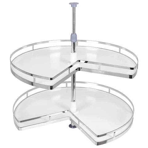Two Tier Blind Corner Cabinet Kidney Lazy Susan With Adjustable Height Chrome Finish For Base Cabinets Maximizes Hard To Reach Corner Space And Keeps Baking Supplies And Kitchen Gadgets Handy And Organized displayed